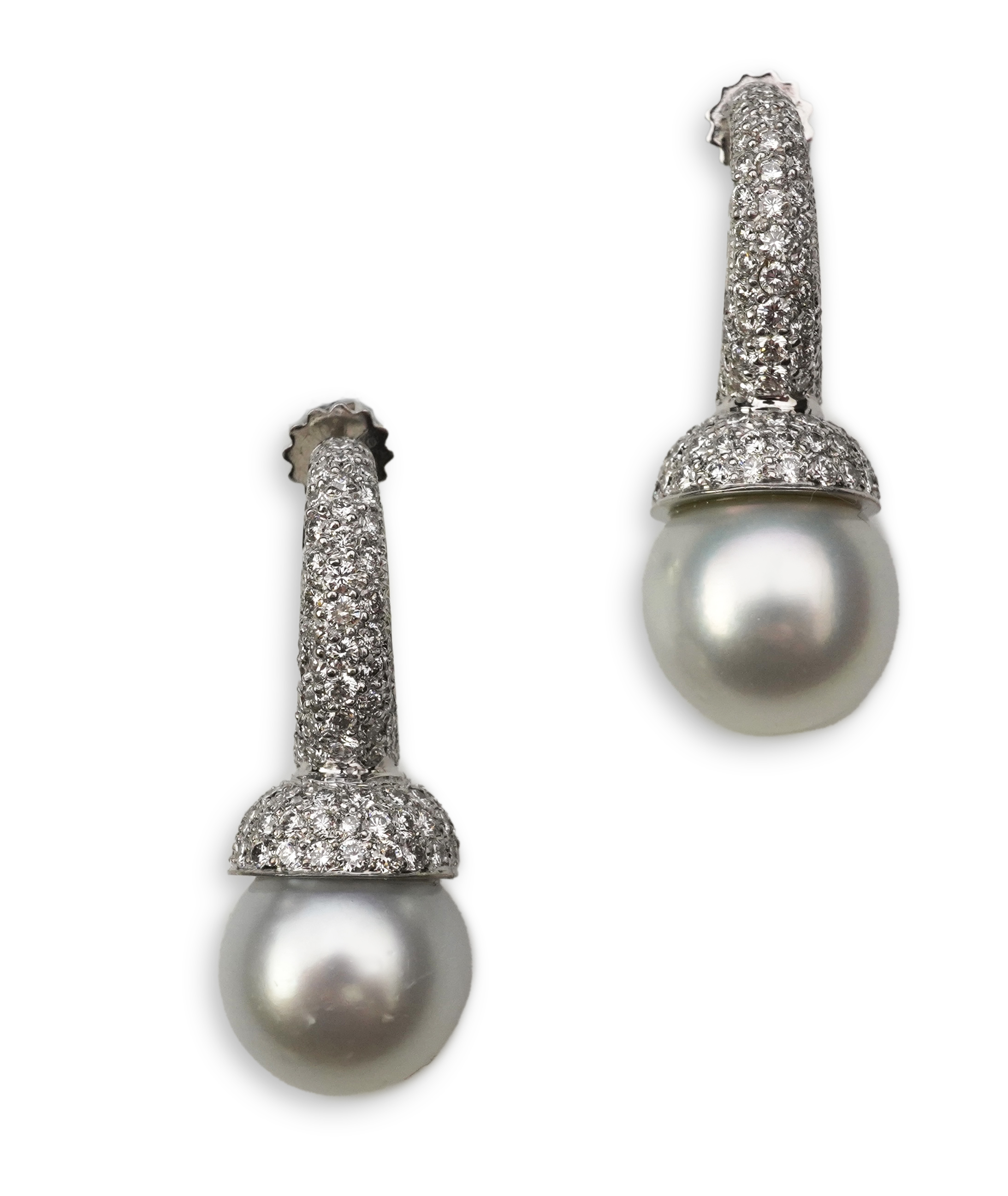 A pair of South Sea cultured pearl and diamond earrings